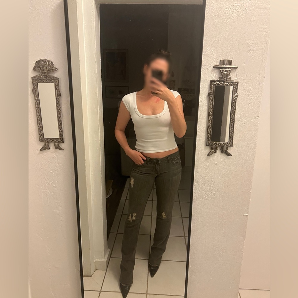 William Rast Grey Distressed Low Rise Boot Cut Jeans Size 27 Raw Hem